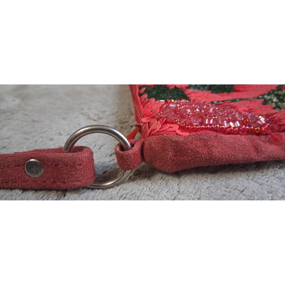 Vintage Cache Red Beaded Sequin Rose Floral Baguette Shoulder Bag Y2K Evening - Picture 12 of 14